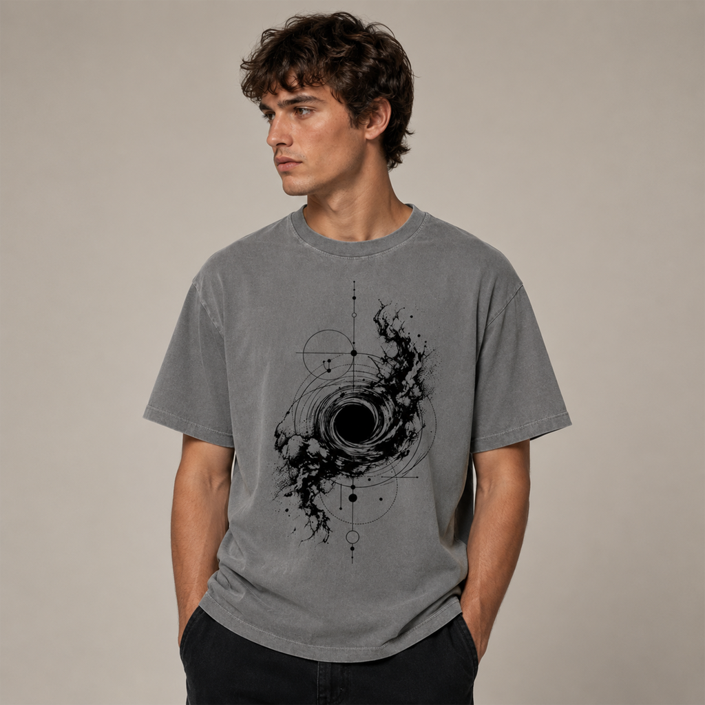 Black Hole - Vintage Washed Oversized Cotton T-Shirt